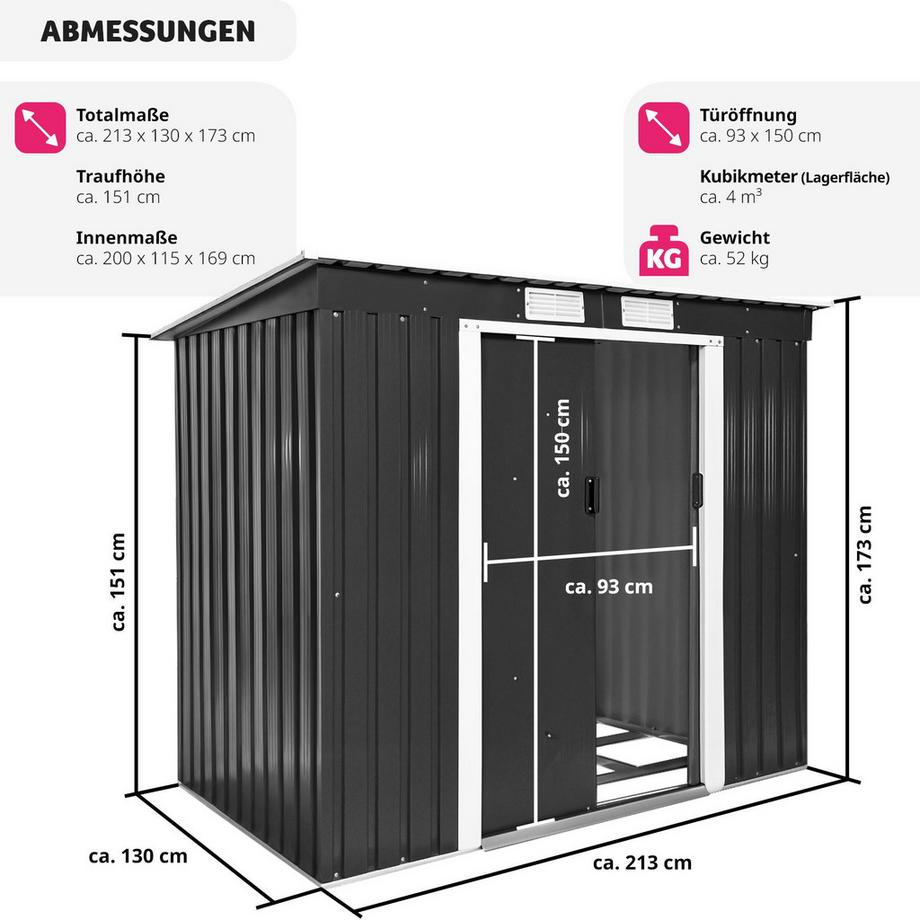 Tectake  Gartenhaus mit Pultdach  aus Stahl mit Fundament 