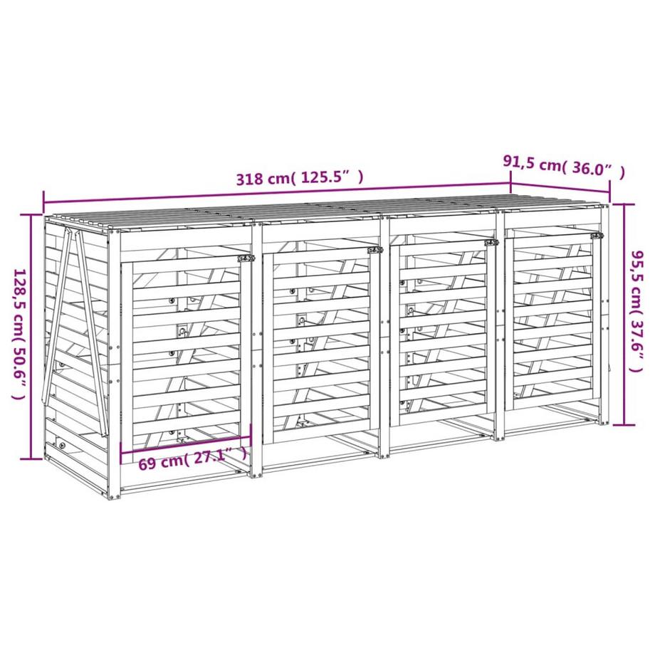 VidaXL Abri pour poubelles quadruple à roulettes bois  