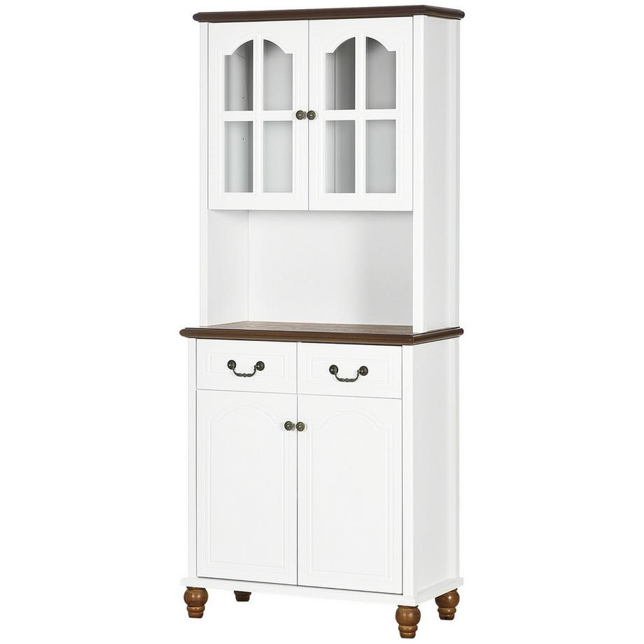 Küchenschrank, Küchenbuffet Mit 2 Schubladen, Hochschrank Mit Offenem Fach, Vitrinenschrank Mit Soft-Close-Funktion 76 X 38 X 182 Cm, Weiß