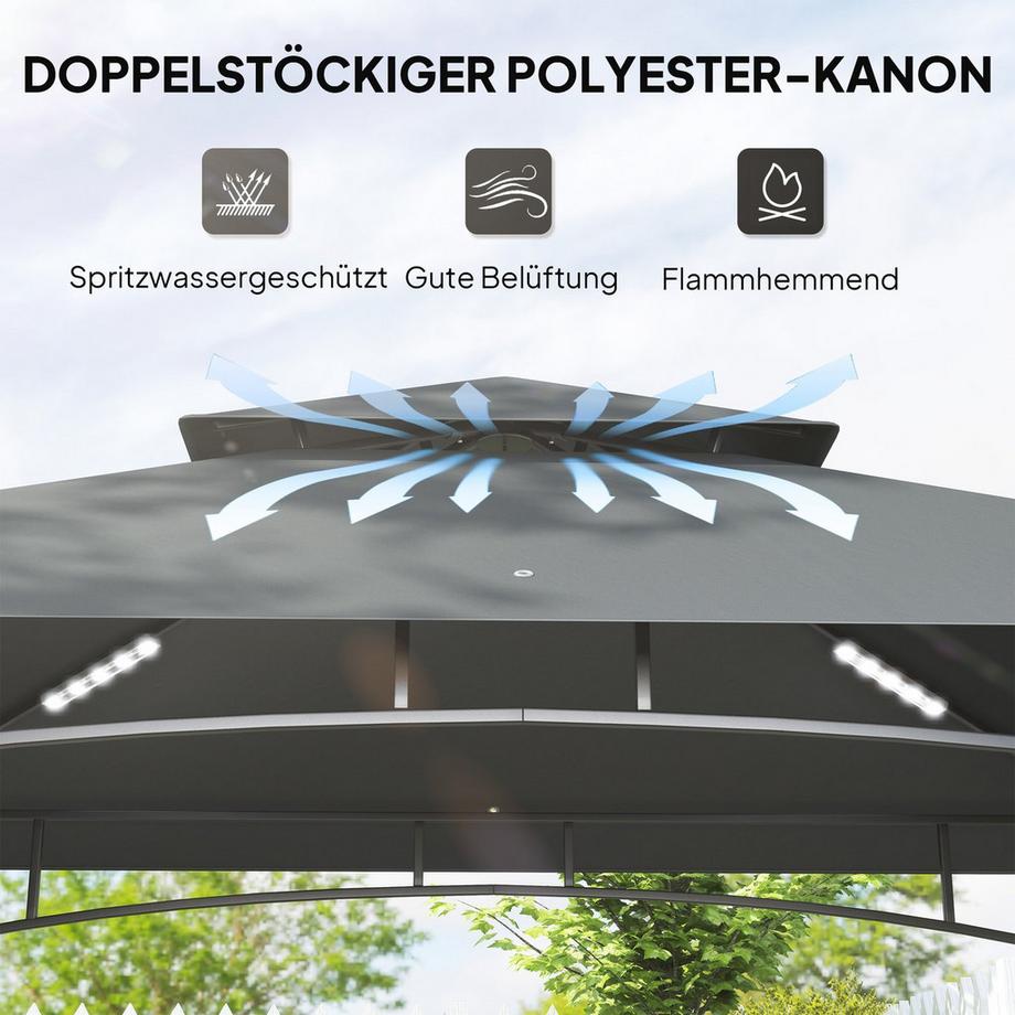 Northio Grillpavillon mit LED 240 x 150 x 258 cm wasserabweisend flammhemmend Gartenpavillon mit Doppelschichtdach, Seitenregalen, Gartenlauben mit UV-Schutz, BBQ Pavillon für Party BBQ Dunkelgrau Aosom  