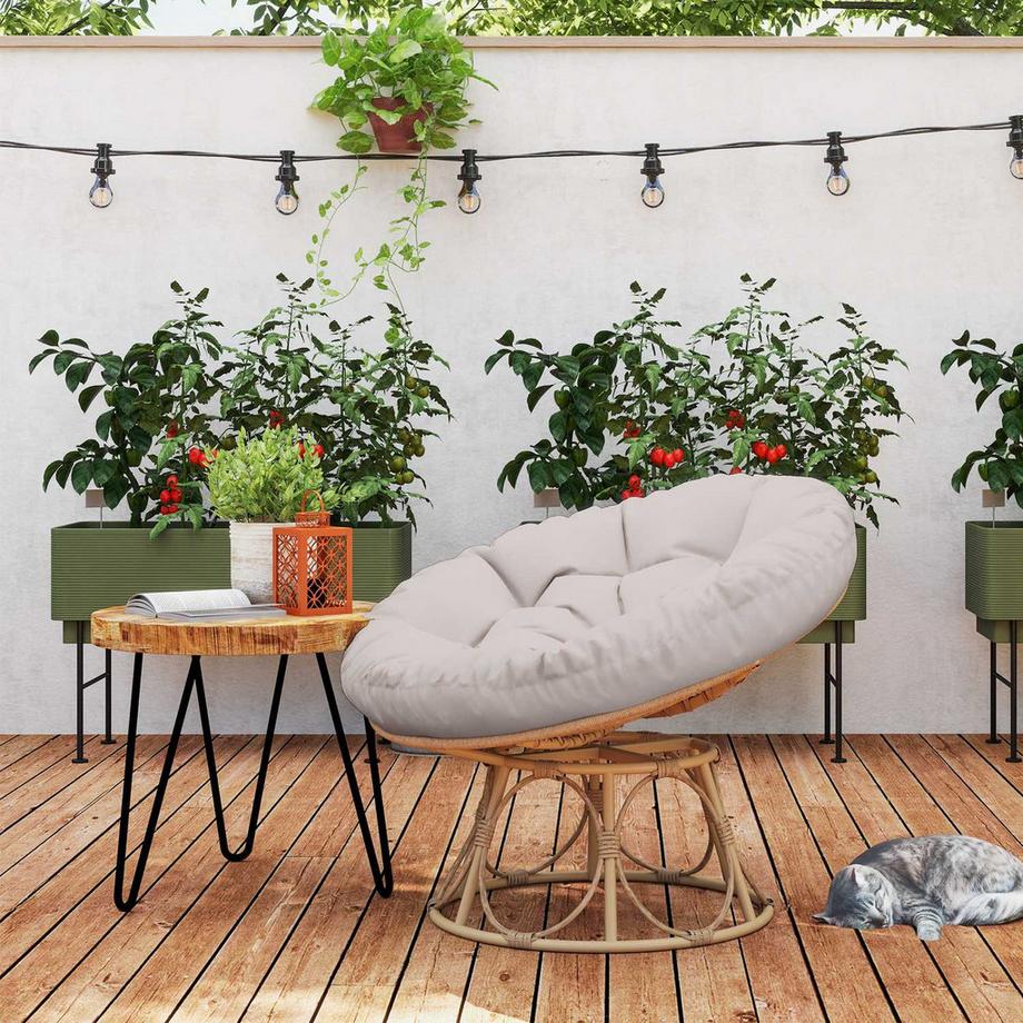 Northio Chaise Papasan en rotin, chaise rotative à 360° en osier avec coussin d'assise diamètre 120 cm, chaise ronde d'extérieur en rotin, chaise pivotante, chaise longue inclinable pour salon, jardin, balcon, gris clair Aosom  