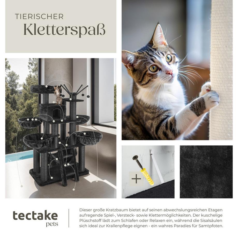 Tectake  Arbre à chat GISMO 195 cm avec griffoir et plateforme d'escalade 