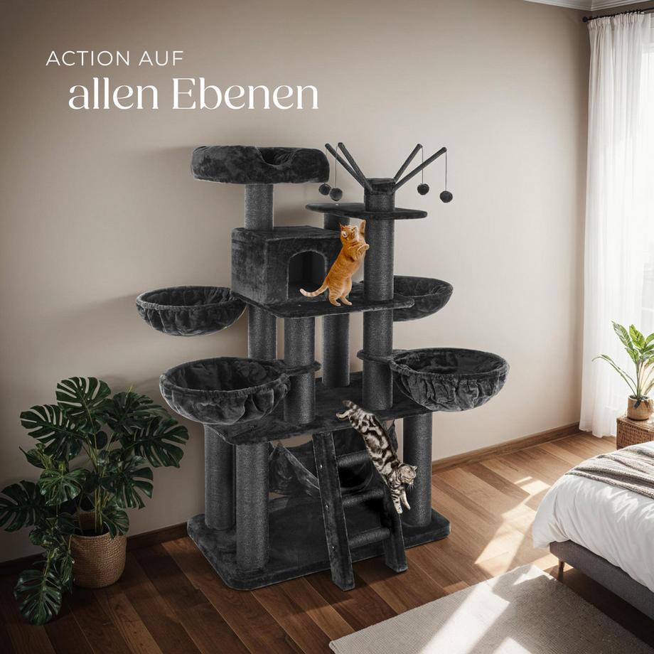 Tectake  Arbre à chat GISMO 195 cm avec griffoir et plateforme d'escalade 