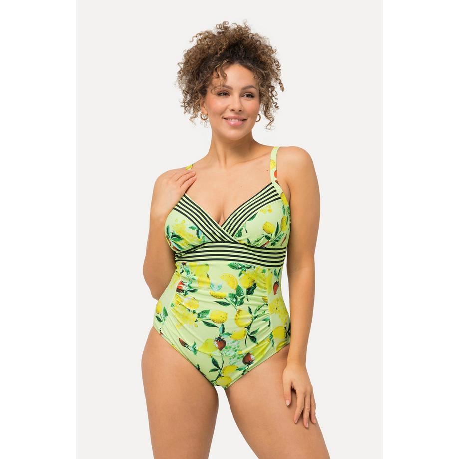 Ulla Popken Maillot de bain Imprimé Citrons Bonnets Souples Bretelles Réglables Recyclé  