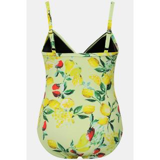 Ulla Popken  Maillot de bain à bonnets souples et motif citrons. Bretelles réglables. Matière recyclée. 