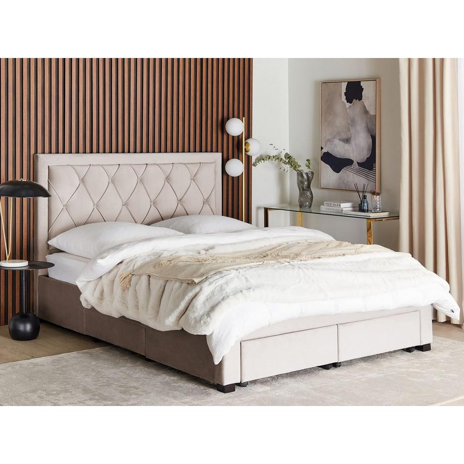 Beliani Lit avec coffre de rangement en Velours Glamour LIEVIN  