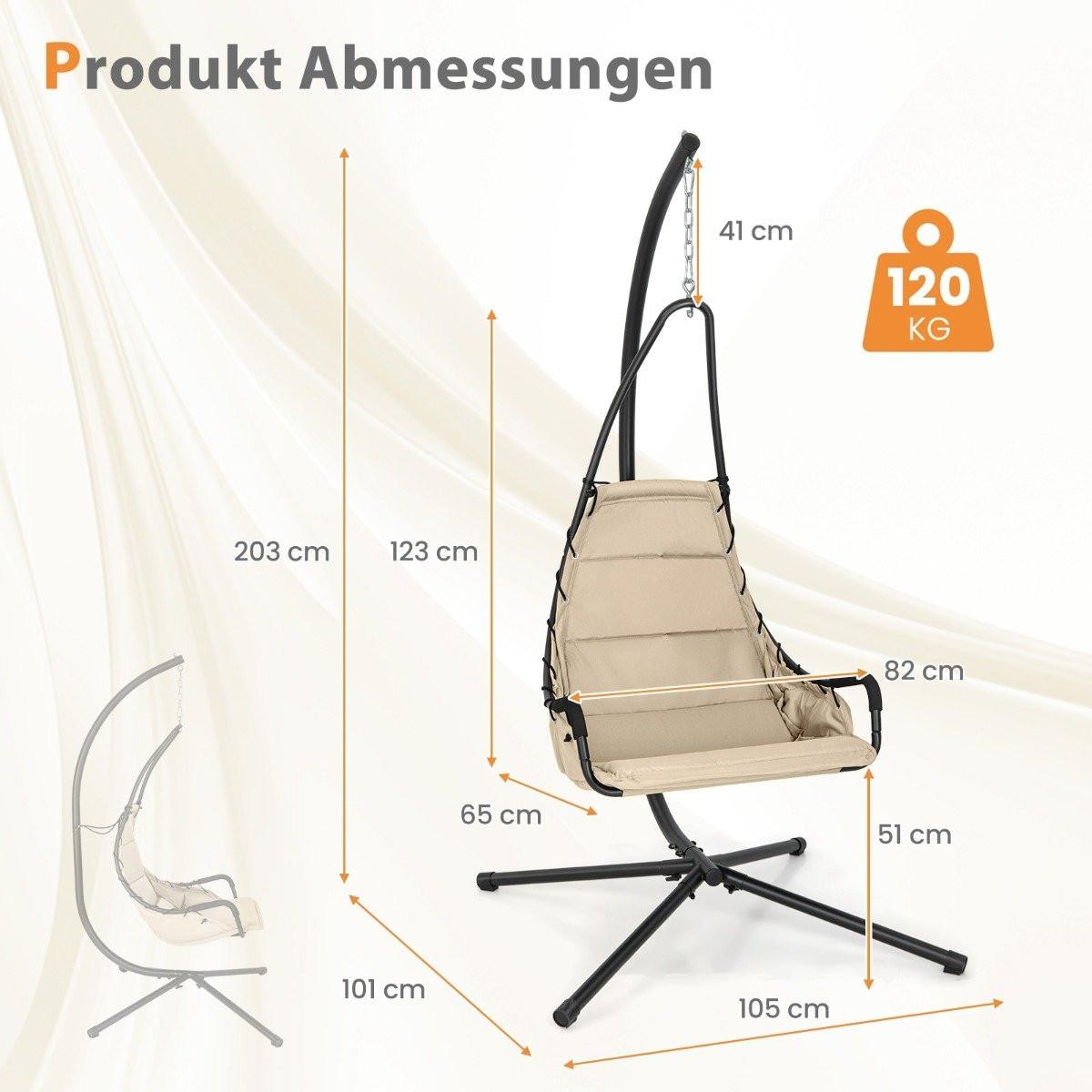 B2X Hängesessel mit Gestell & Extra Großem Gepolstertem Sitz & Robustem Metallrahmen Hängematte Beige  