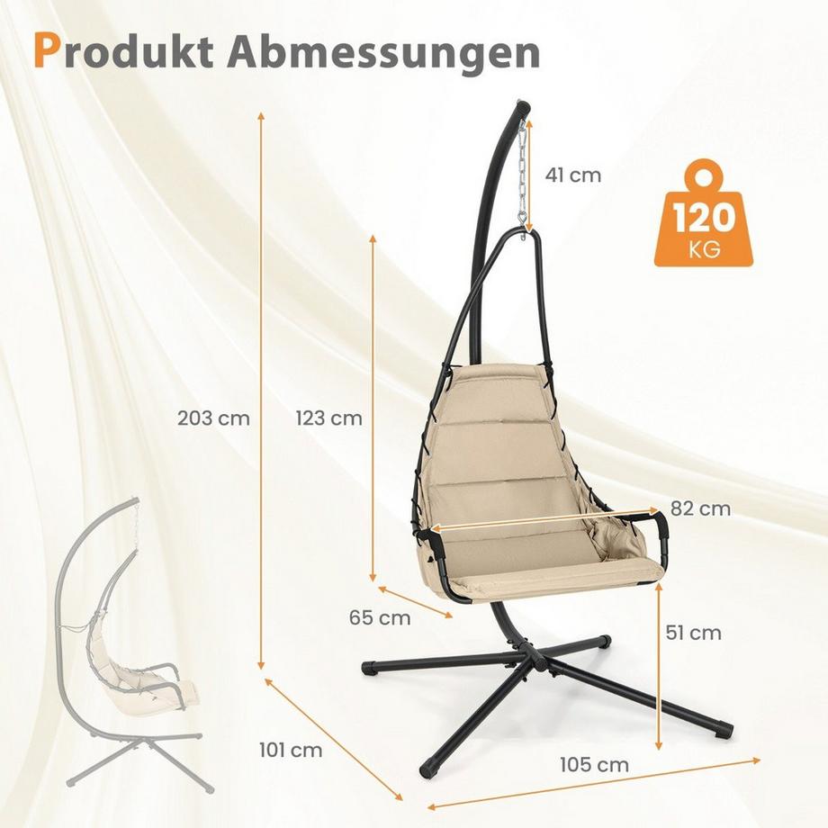 B2X Hängesessel mit Gestell & Extra Großem Gepolstertem Sitz & Robustem Metallrahmen Hängematte Beige  