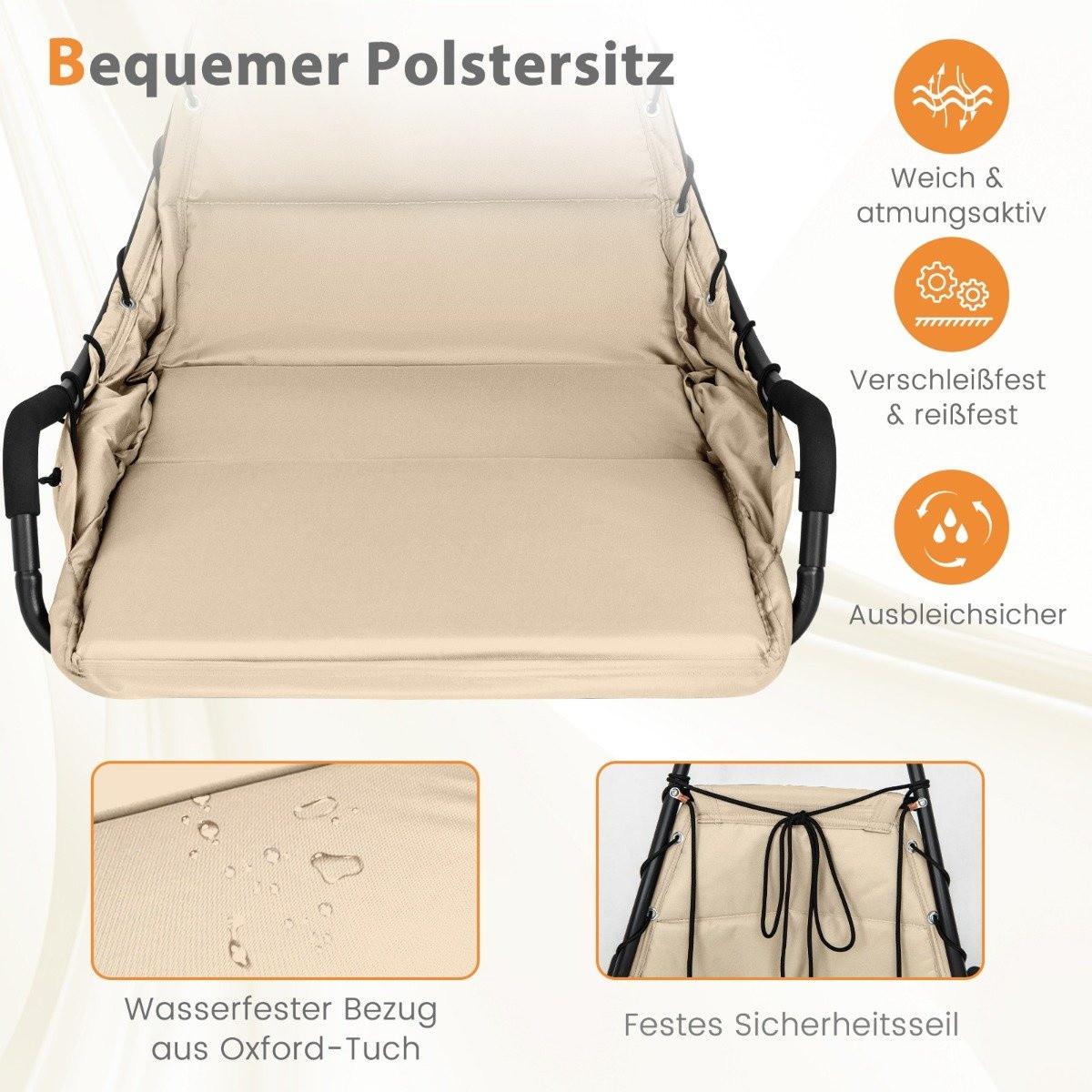 B2X Hängesessel mit Gestell & Extra Großem Gepolstertem Sitz & Robustem Metallrahmen Hängematte Beige  