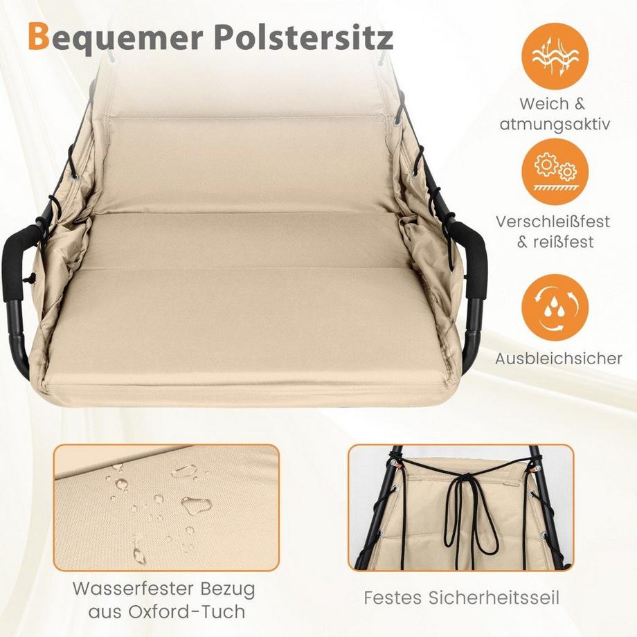 B2X Hängesessel mit Gestell & Extra Großem Gepolstertem Sitz & Robustem Metallrahmen Hängematte Beige  