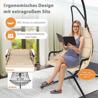B2X Hängesessel mit Gestell & Extra Großem Gepolstertem Sitz & Robustem Metallrahmen Hängematte Beige  