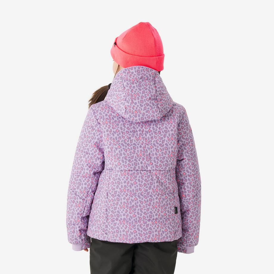 WEDZE  Doudoune de ski chaude pour enfant 6-14 ans, 100 WARM mauve à motifs léopard 