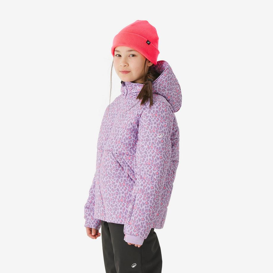 WEDZE  Doudoune de ski chaude pour enfant 6-14 ans, 100 WARM mauve à motifs léopard 