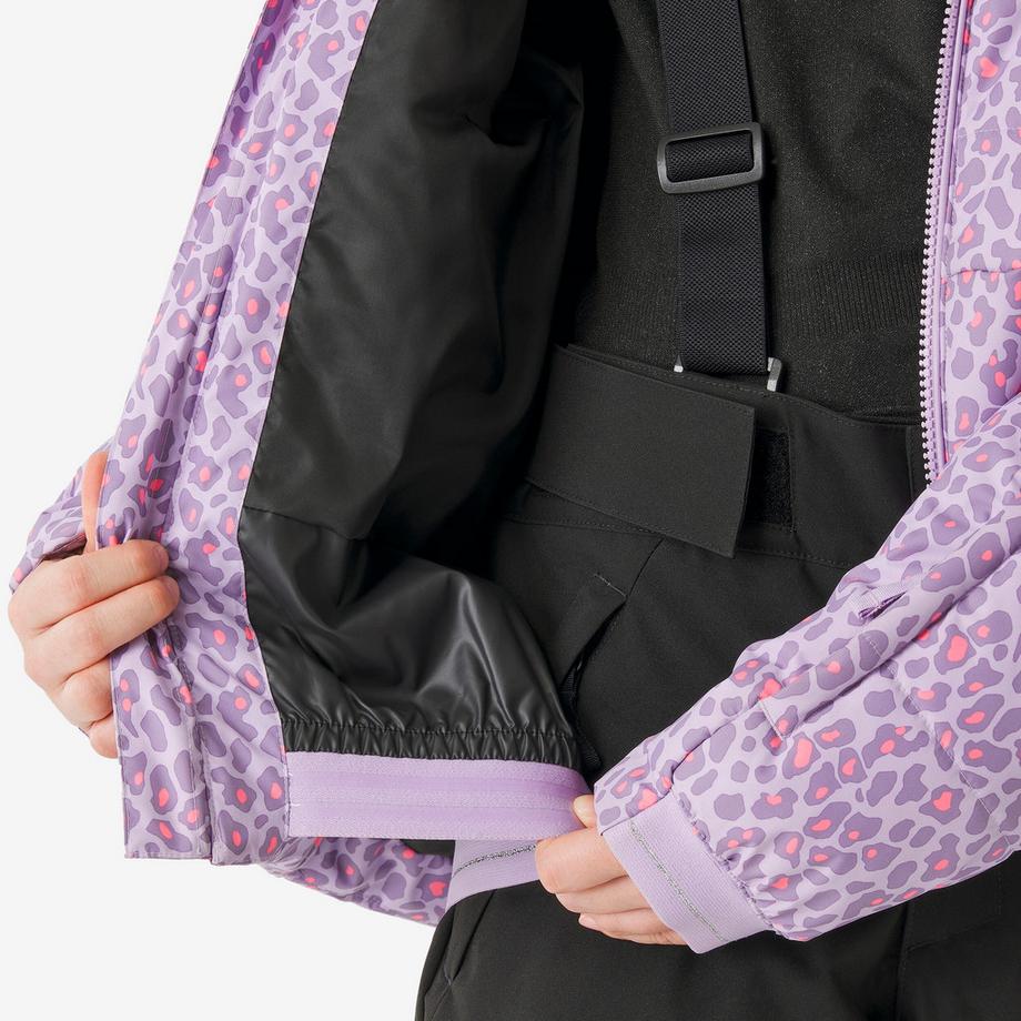 WEDZE  Doudoune de ski chaude pour enfant 6-14 ans, 100 WARM mauve à motifs léopard 