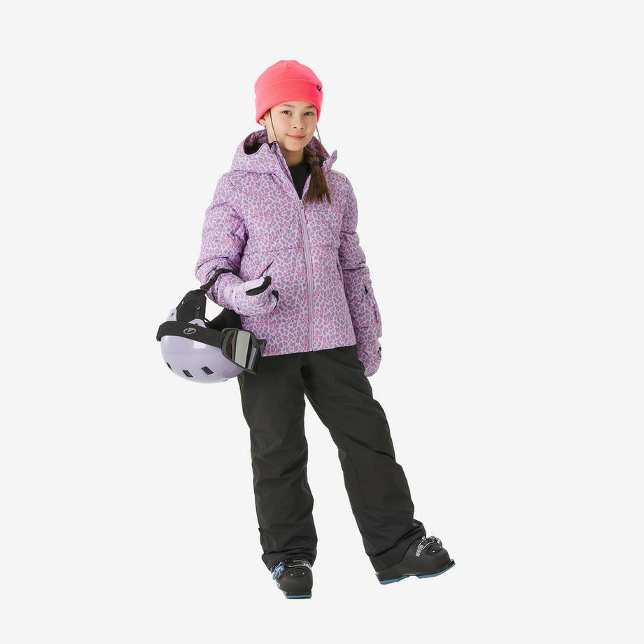 WEDZE  Doudoune de ski chaude pour enfant 6-14 ans, 100 WARM mauve à motifs léopard 