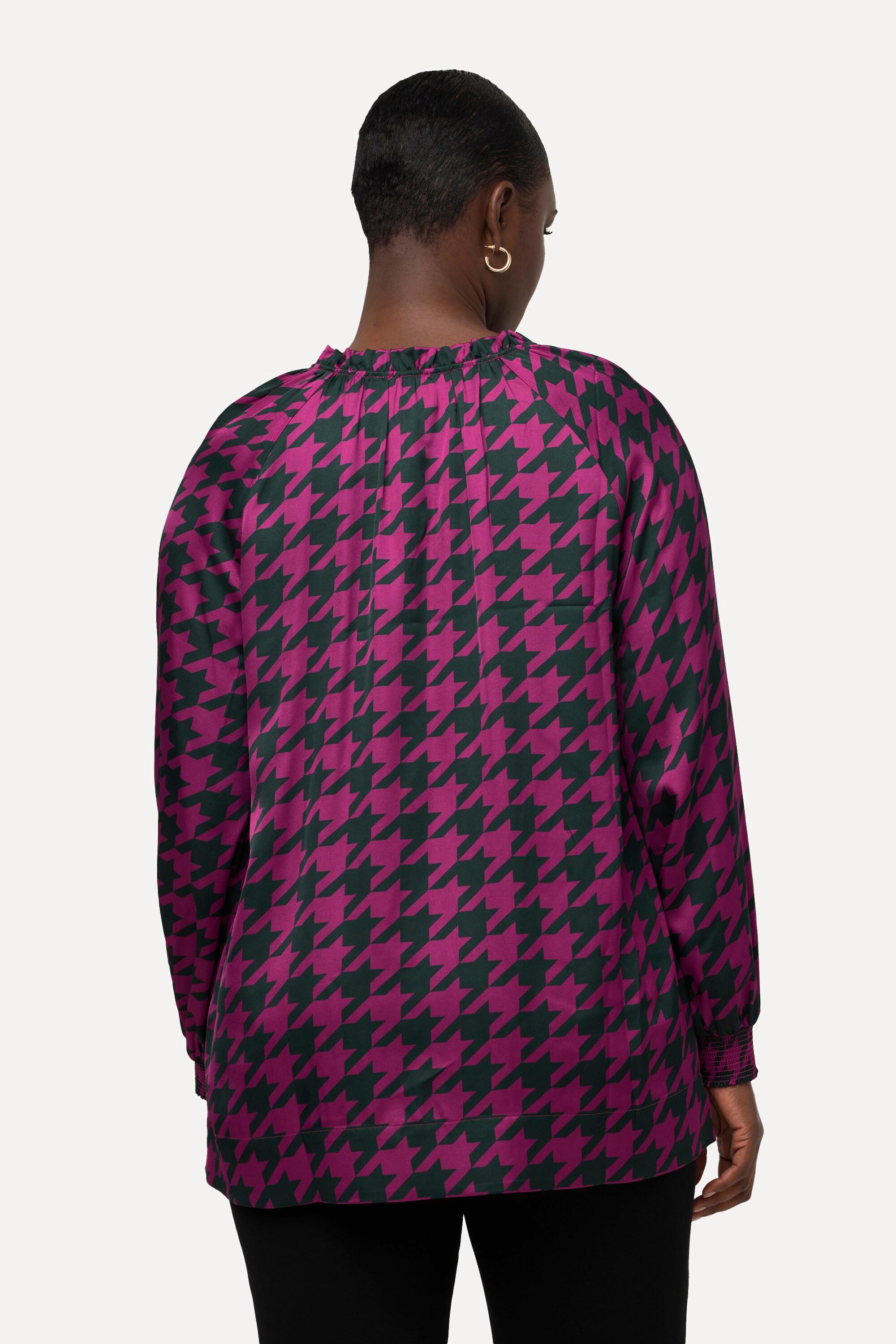 Ulla Popken Raso Pied-de-poule Boxy Blusa Maniche Lunghe  