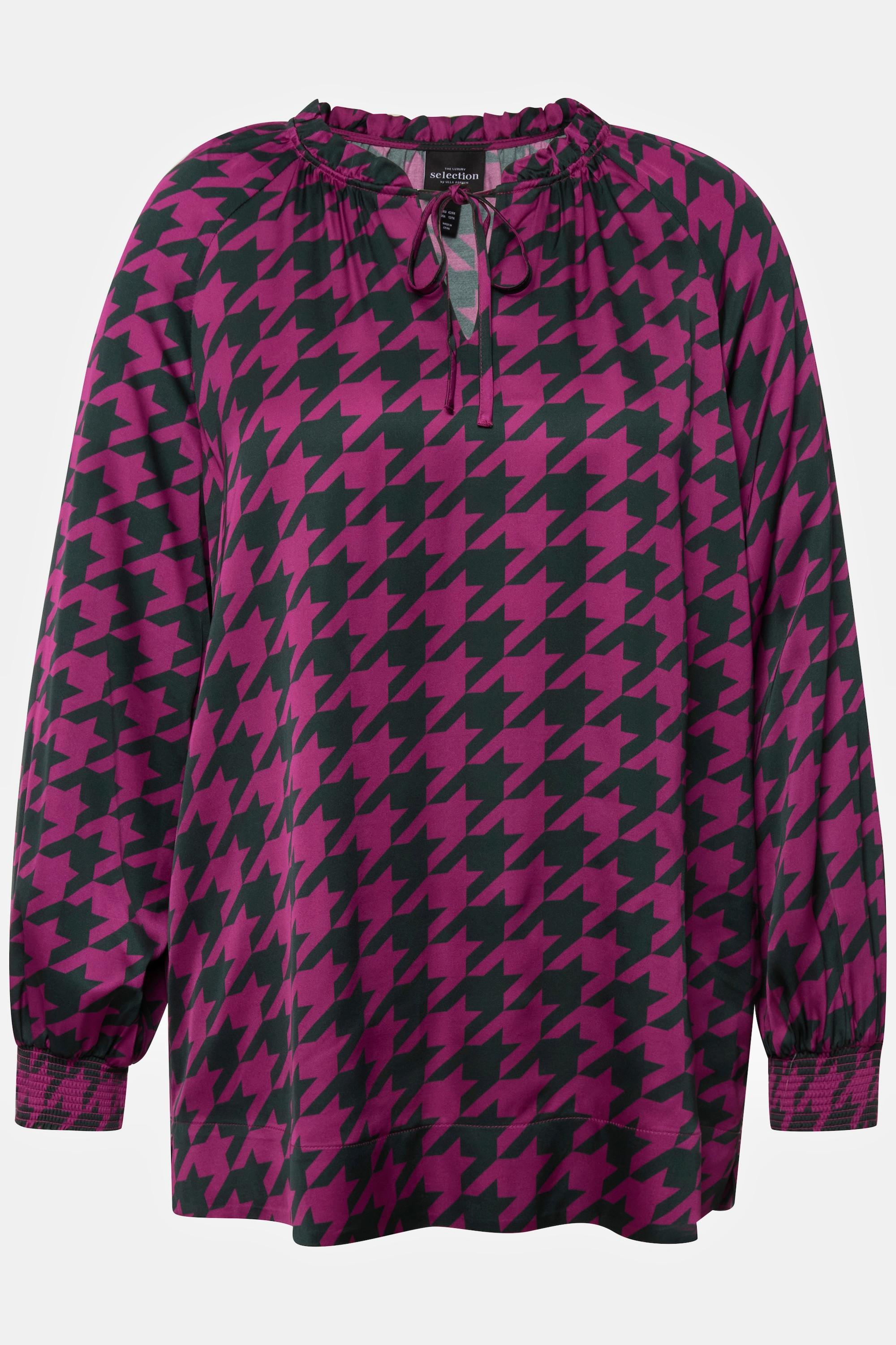 Ulla Popken Raso Pied-de-poule Boxy Blusa Maniche Lunghe  