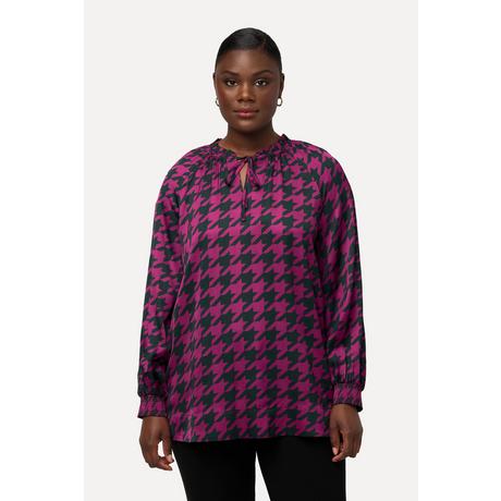 Ulla Popken Raso Pied-de-poule Boxy Blusa Maniche Lunghe  