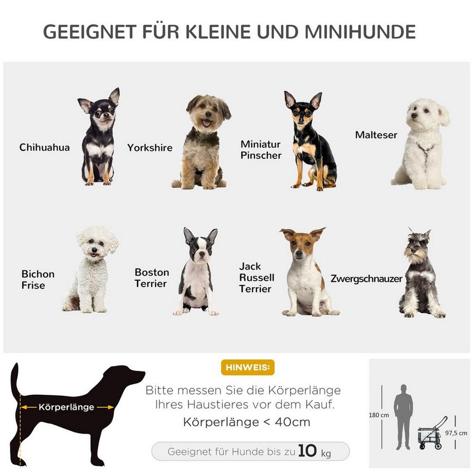 Northio  2 In 1 Hundebuggy Haustierwagen Hundetrolley Mit Abnehmbarem Korb, 2 Sicherheitsleinen Klappbarer Katzenwagen Für Kleine Und Miniaturhunde 