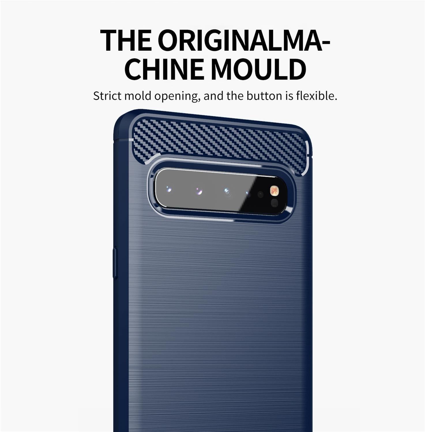 Cadorabo  Hülle für Samsung Galaxy S10 5G TPU Silikon Edelstahl-Karbonfaser Optik 