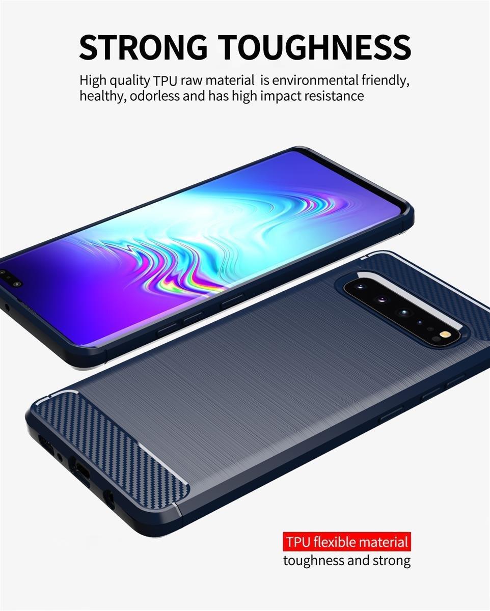 Cadorabo  Hülle für Samsung Galaxy S10 5G TPU Silikon Edelstahl-Karbonfaser Optik 