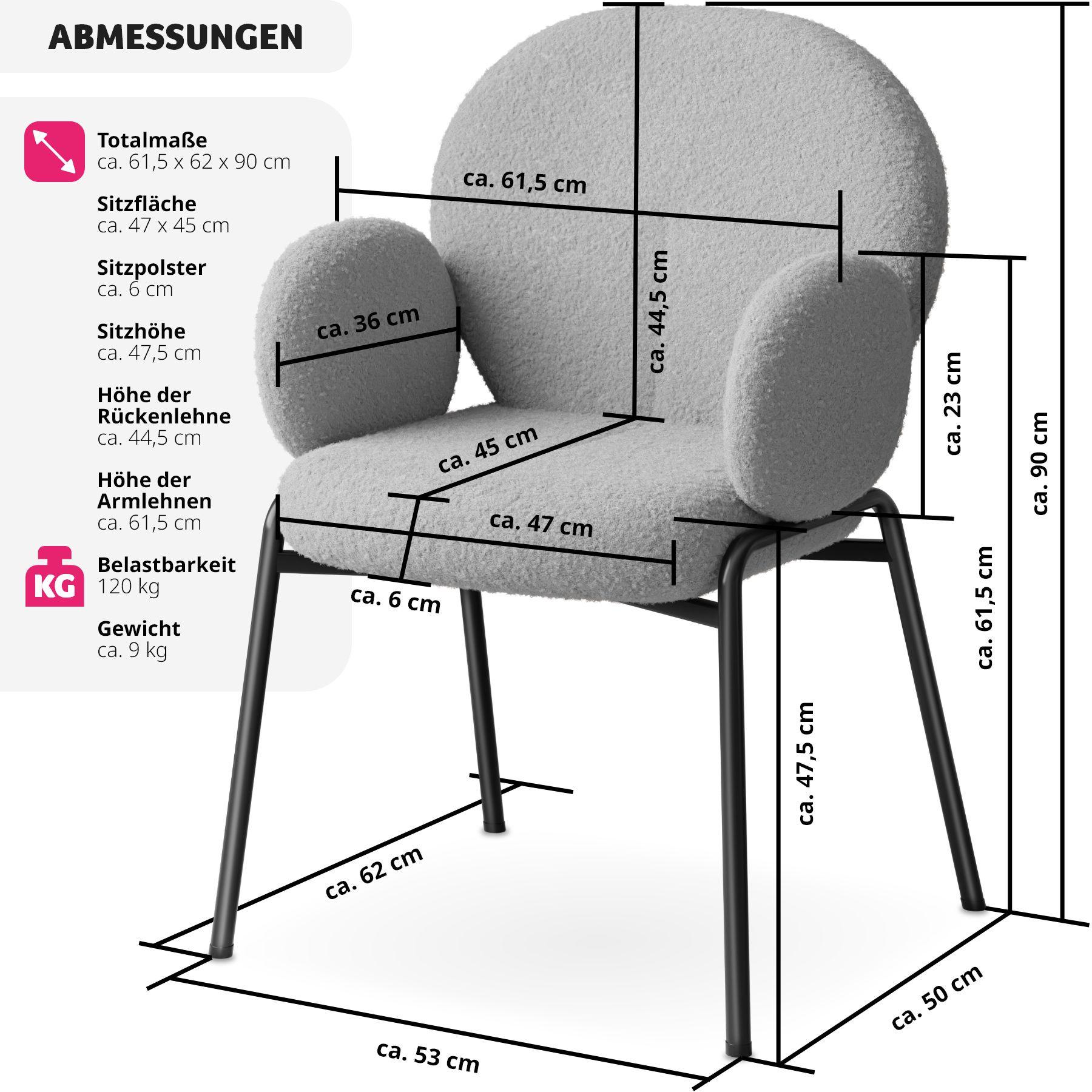 Tectake Chaise rembourrée Scandi, tissu bouclette  