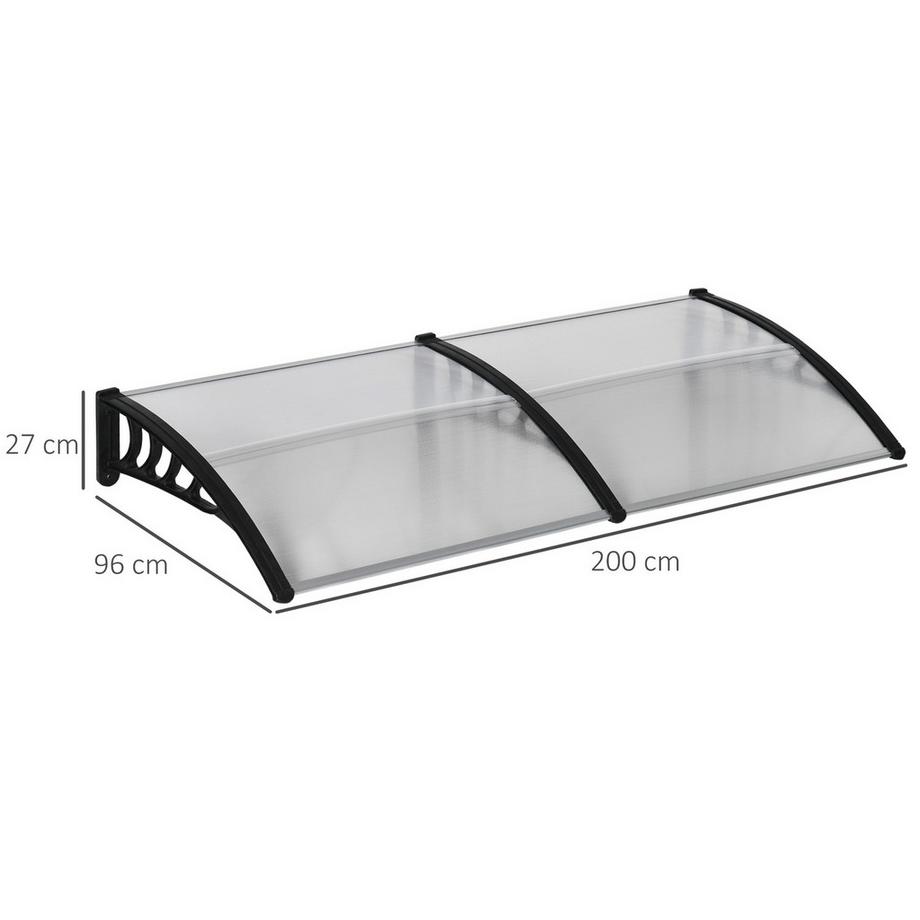 Northio Auvent de bureau pour porte d'entrée 200 x 96 x 27 cm Auvent avec protection UV, protection contre la pluie, protection solaire pour l'extérieur en aluminium noir  