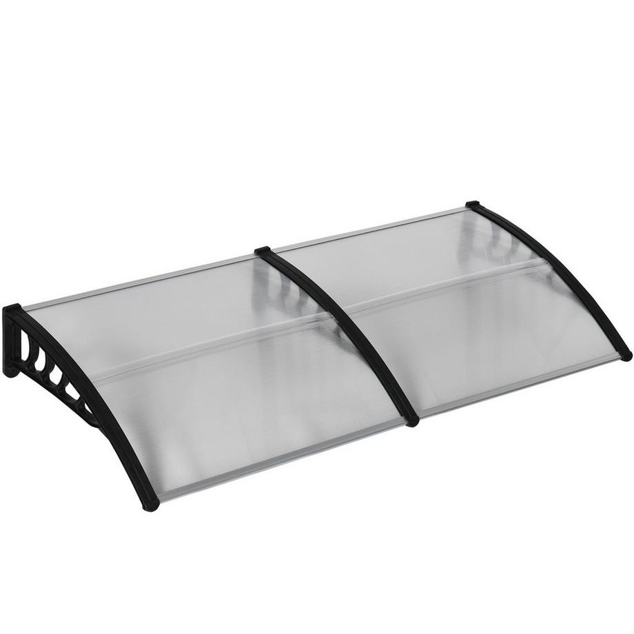 Auvent de bureau pour porte d'entrée 200 x 96 x 27 cm Auvent avec protection UV, protection contre la pluie, protection solaire pour l'extérieur en aluminium noir