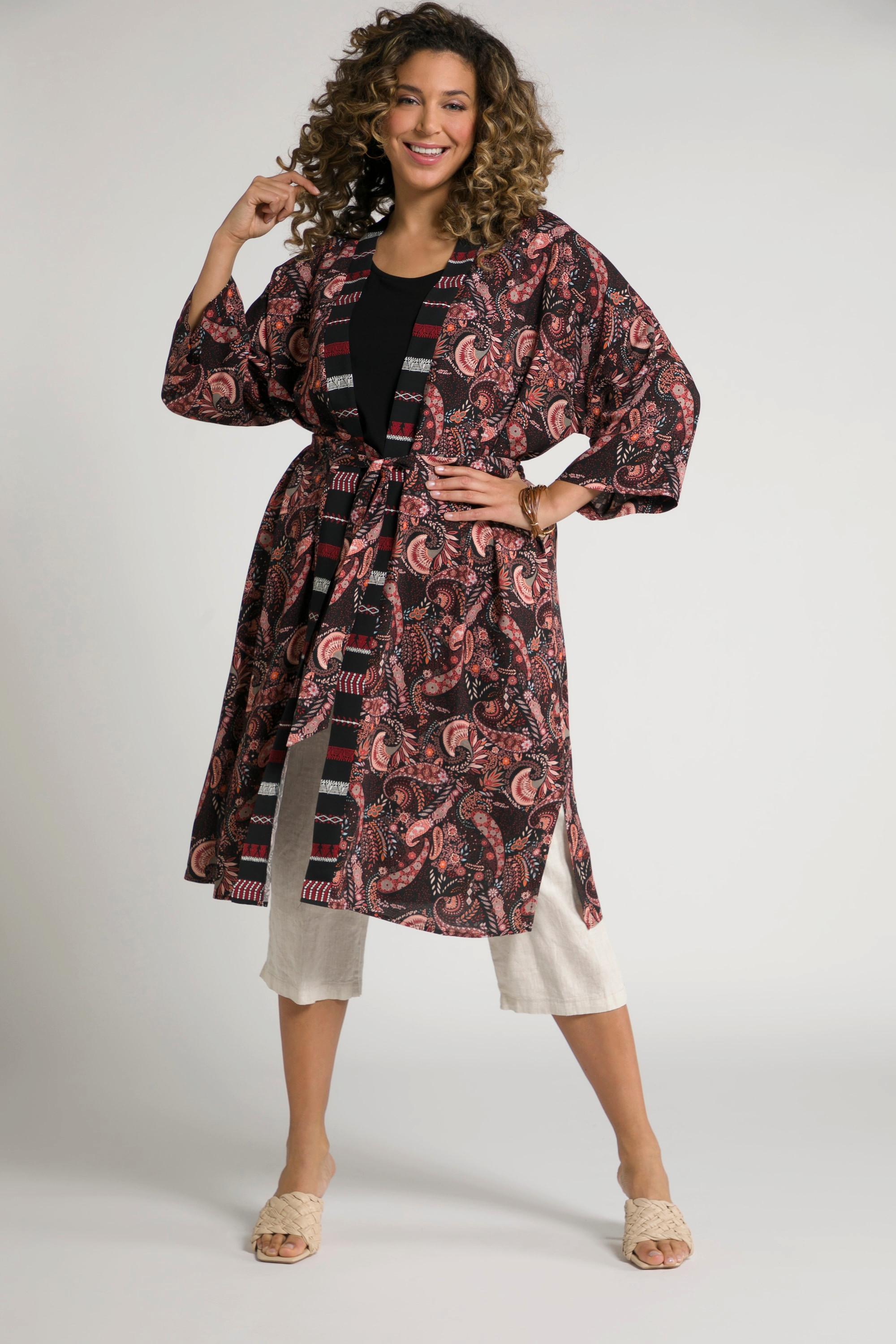 Ulla Popken  Kimono, Paisley, offene A-Linie, 3/4-Arm 