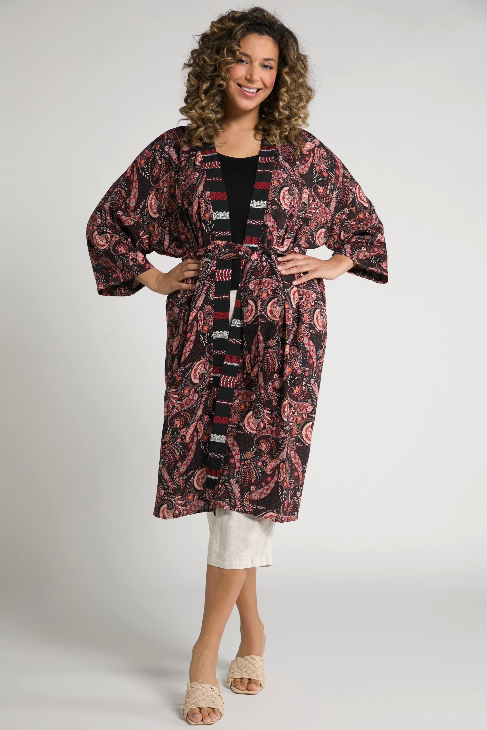 Ulla Popken  Kimono, Paisley, ligne A ouverte, manches 3/4 