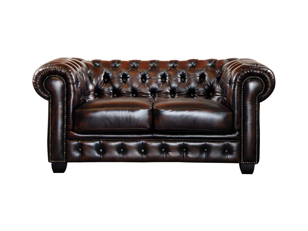 LINEA SOFA Divano Chesterfield a 2 posti 100% cuoio di bufalo e con riflessi castani BRENTON  