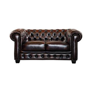 LINEA SOFA Canapé chesterfield 2 places BRENTON 100% cuir de buffle reflets châtains  