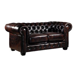 LINEA SOFA Canapé chesterfield 2 places BRENTON 100% cuir de buffle reflets châtains  