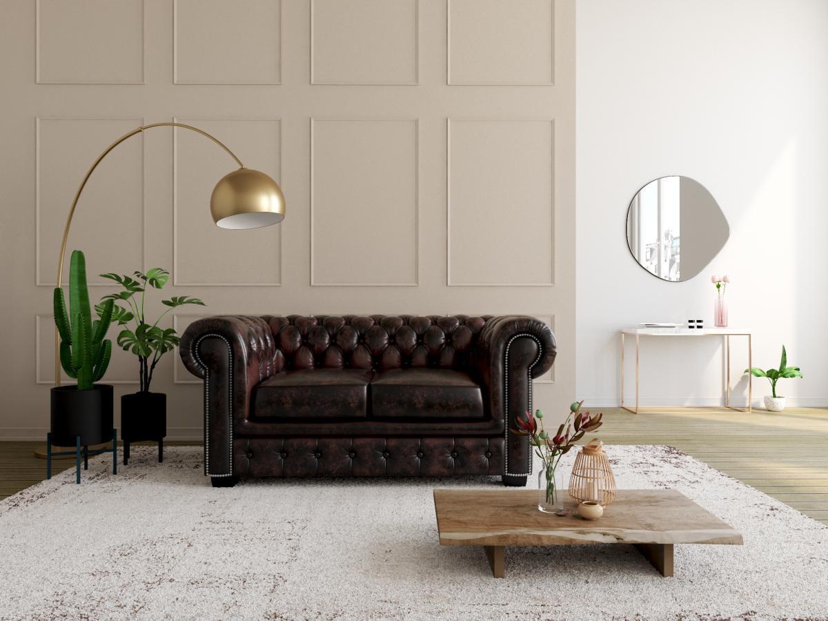 LINEA SOFA Divano Chesterfield a 2 posti 100% cuoio di bufalo e con riflessi castani BRENTON  