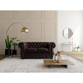 LINEA SOFA Canapé chesterfield 2 places BRENTON 100% cuir de buffle reflets châtains  