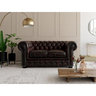 LINEA SOFA Divano Chesterfield a 2 posti 100% cuoio di bufalo e con riflessi castani BRENTON  