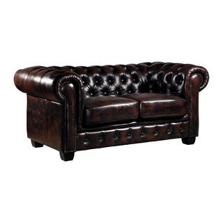 LINEA SOFA Divano Chesterfield a 2 posti 100% cuoio di bufalo e con riflessi castani BRENTON  