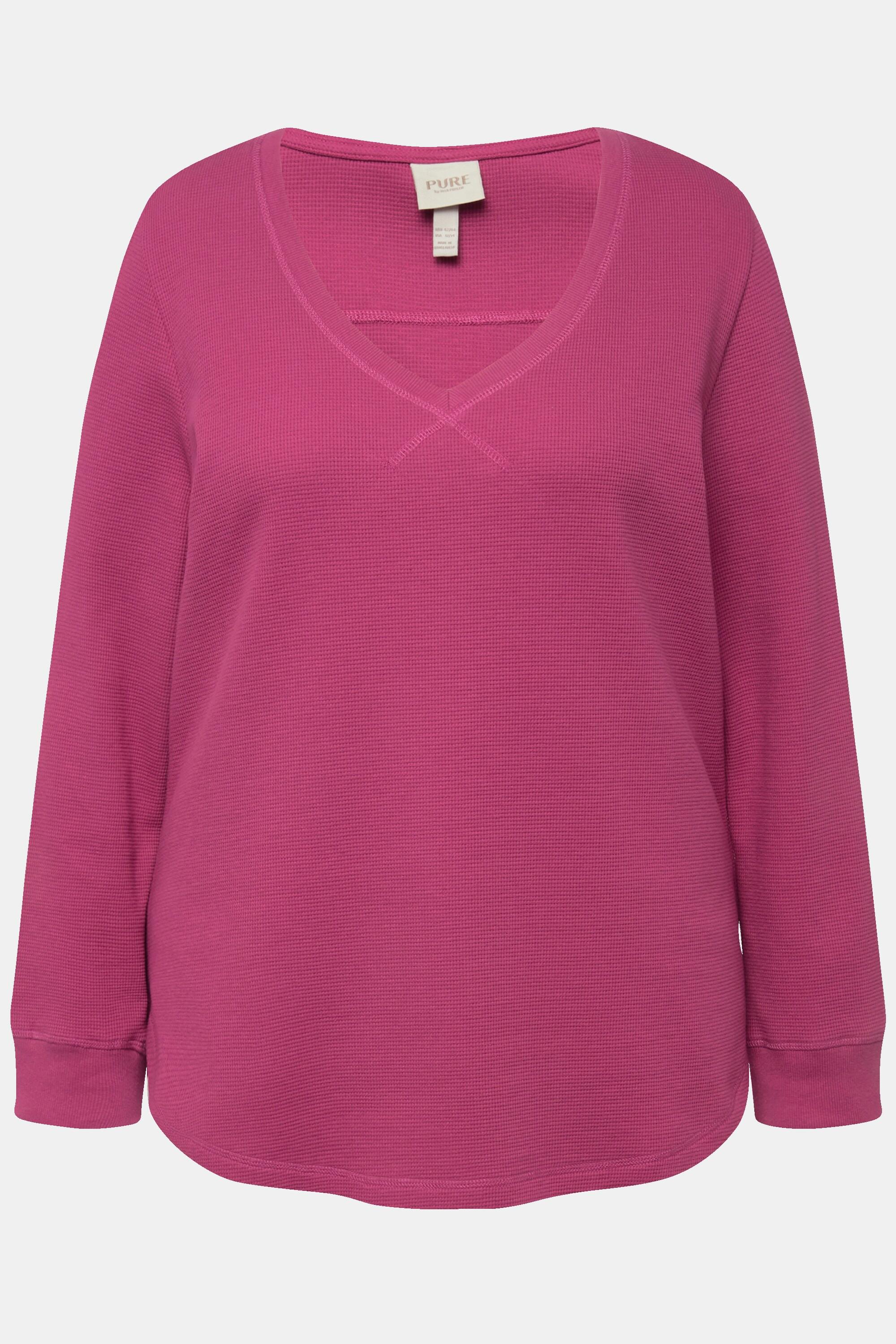 Ulla Popken  Sweat-shirt en molleton texturé, col en V et coton bio 