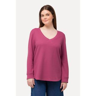 Ulla Popken  Sweat-shirt en molleton texturé, col en V et coton bio 