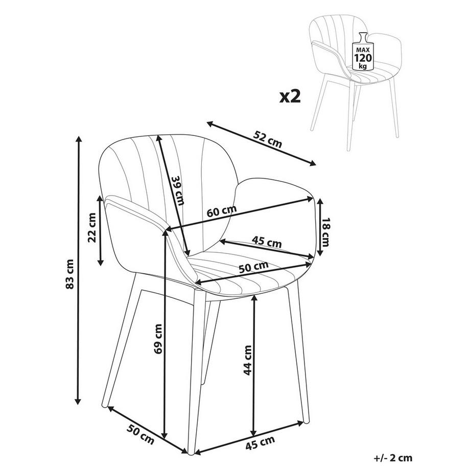 Beliani Esszimmerstuhl 2er Set aus Stoff Retro ALICE  