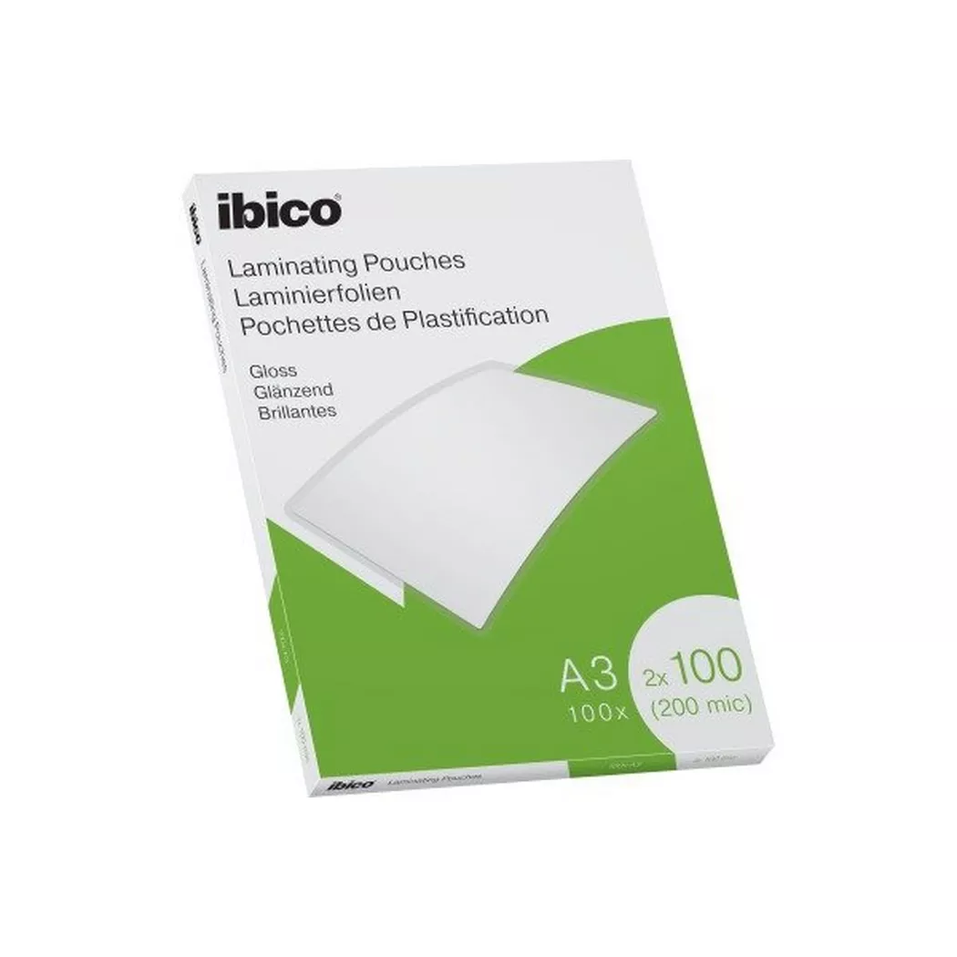 Ibico Gloss A3 Laminating Pouches 200 Micron Crystal clear Pack 100