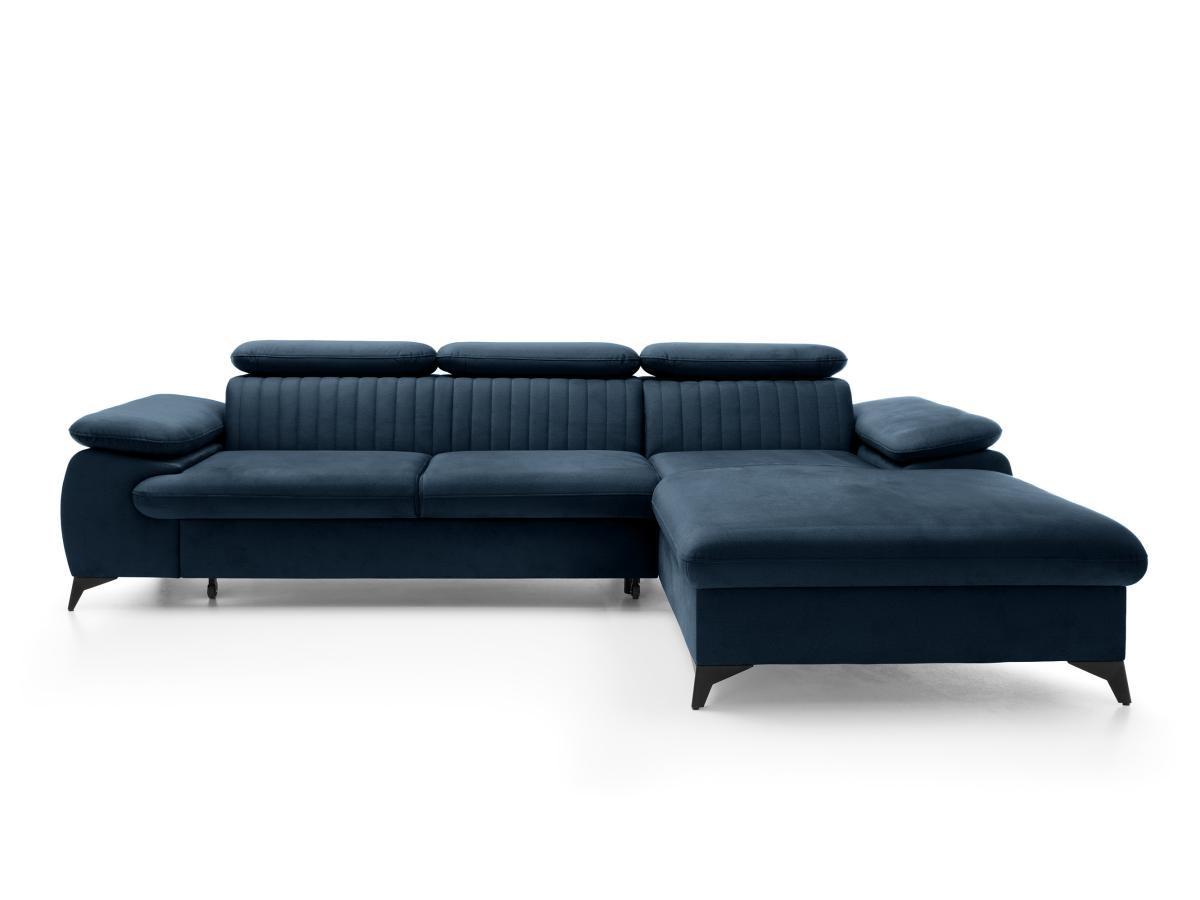 PASCAL MORABITO Canapé d'angle droit convertible en velours bleu nuit SAMARA de Pascal Morabito  