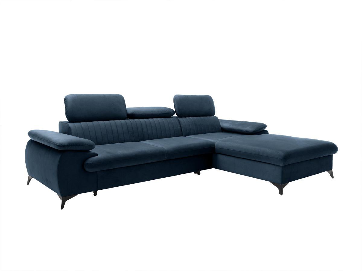 PASCAL MORABITO Canapé d'angle droit convertible en velours bleu nuit SAMARA de Pascal Morabito  