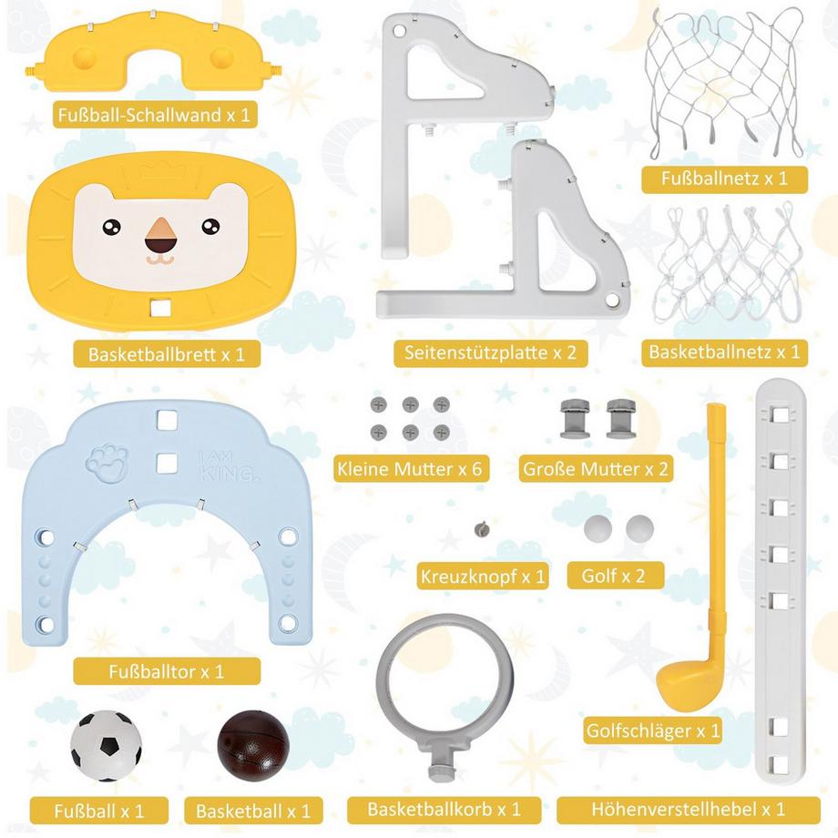 Northix  3-in-1 Basketballkorb-Set Basketballkorb mit einstellbarer Höhe leichtes & stabiles Basketball-Set Gelb + Blau 