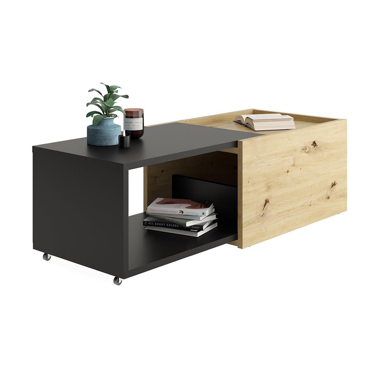 Calicosy Table Basse Extensible avec Caisson Coulissant L74-125 cm - Slide  