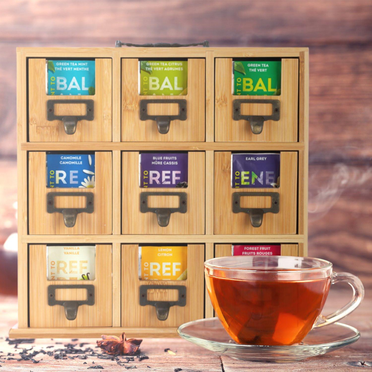 B2X Porta tè in bambù con 9 scomparti  