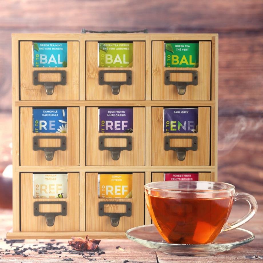 B2X Porte-thé en bambou à 9 compartiments  
