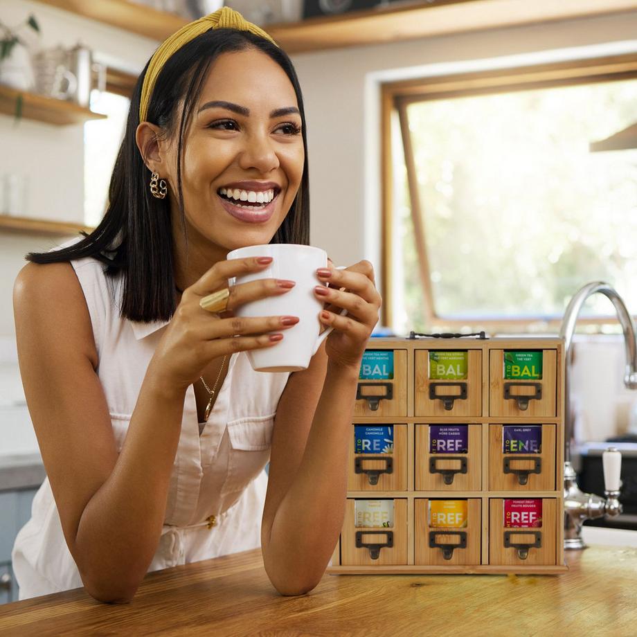 B2X Porte-thé en bambou à 9 compartiments  