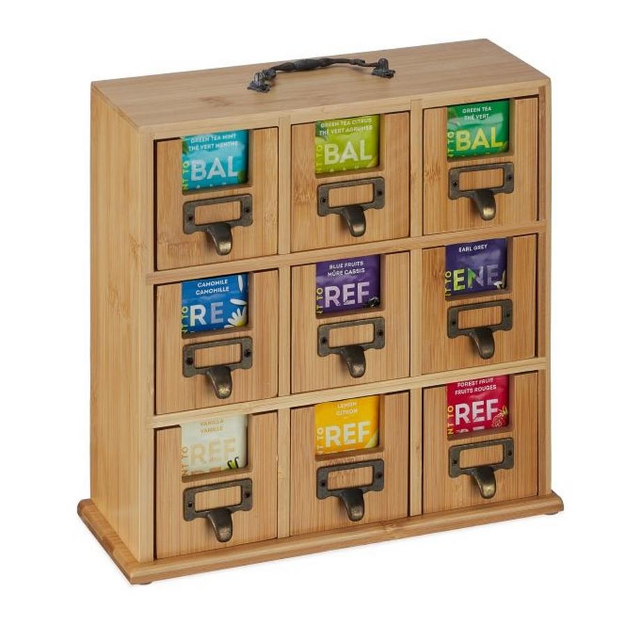Porte-thé en bambou à 9 compartiments