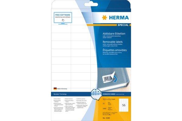 HERMA HERMA Etiketten SPECIAL 52.5x21.2mm 5080 weiss,non-perm. 1400 St./25Bl.  